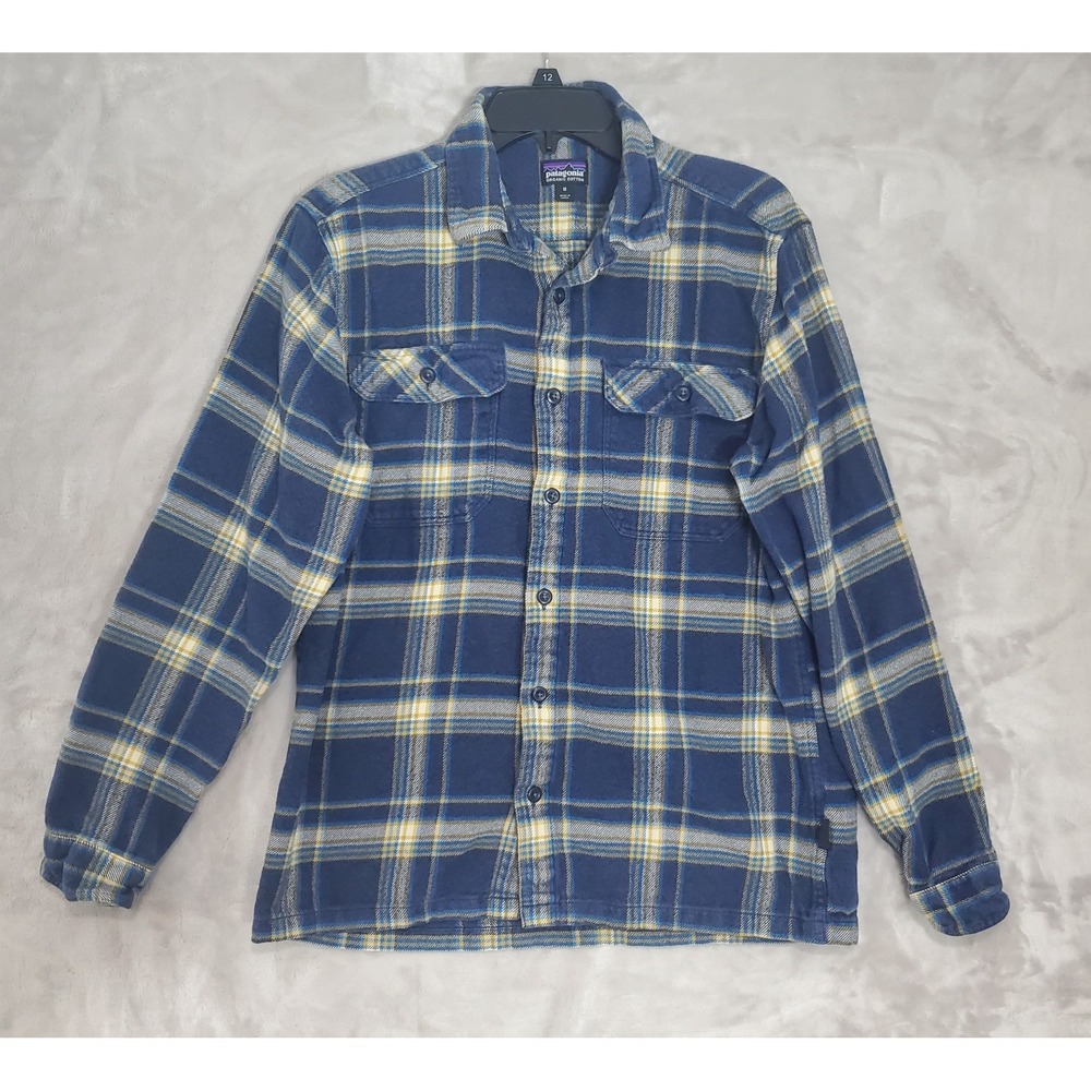 Patagonia Flannel Shirt Men's‎ Medium Organic Cotton Green Blue Plaid Pockets